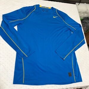 Nike Pro Dri- Fit “Fitted” Blue Long Sleeve Performance Shirt w/ yellow accents